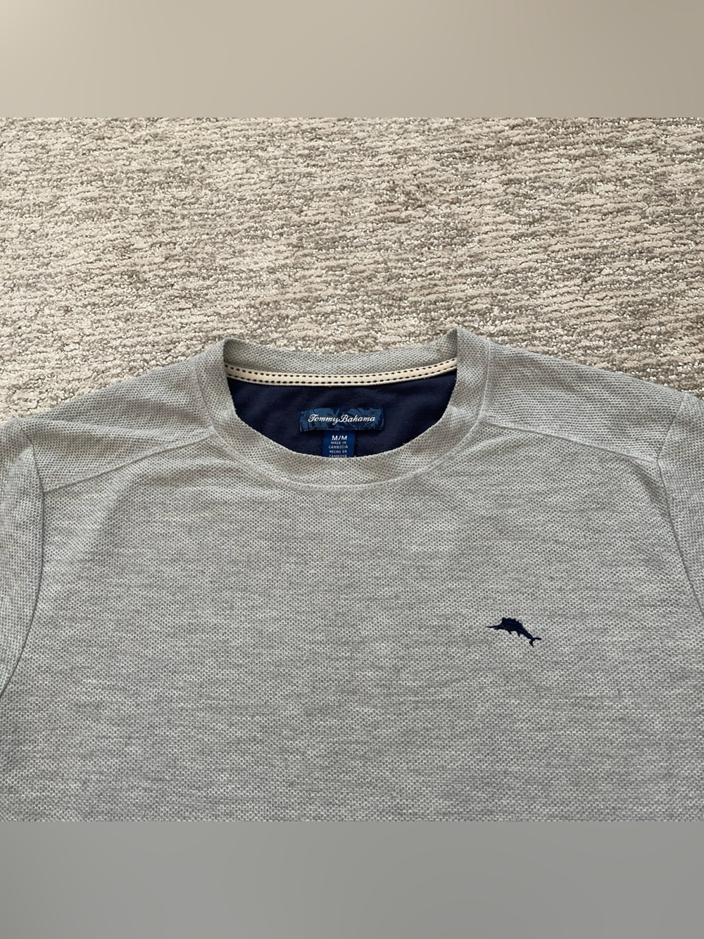 Tommy Bahama Mens Gray Long Sleeve Textured Crewneck Shirt Size Medium